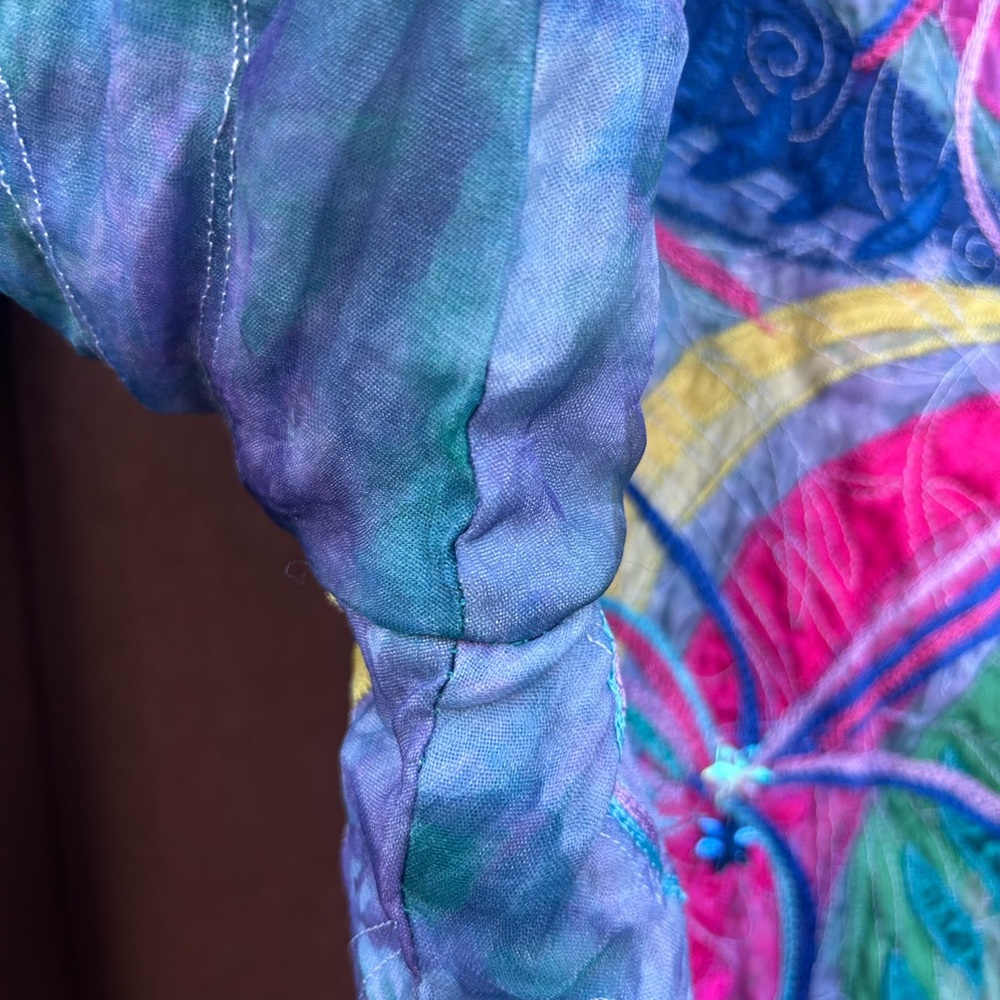 VINTAGE ANAGE Silk Appliqué Patchwork Jacket Lagenlook Art Wear 90s Funky Size M - Picture 8 of 16